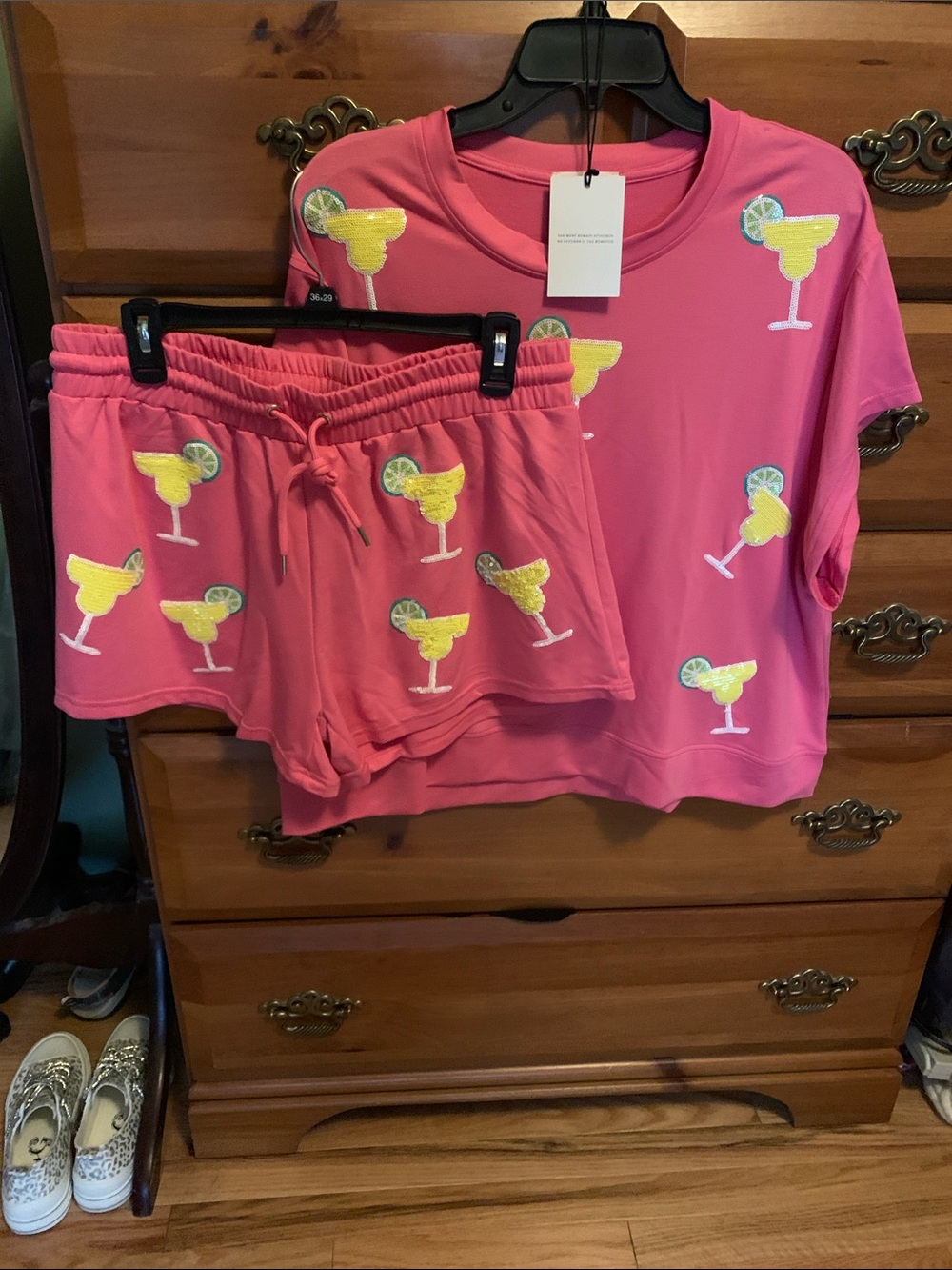 Pink Cocktail Embroidered short set